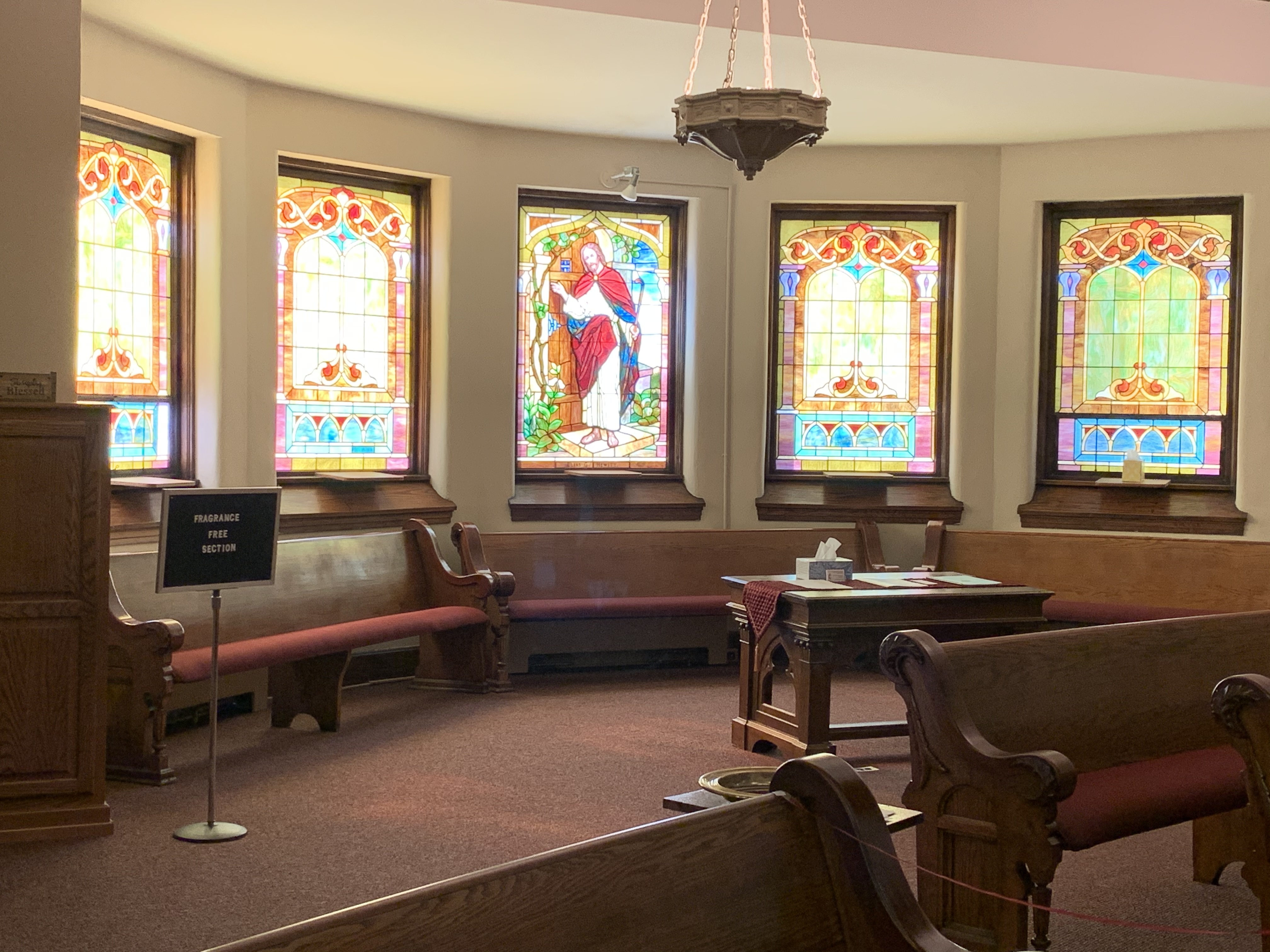 The back of church - fragrance free area